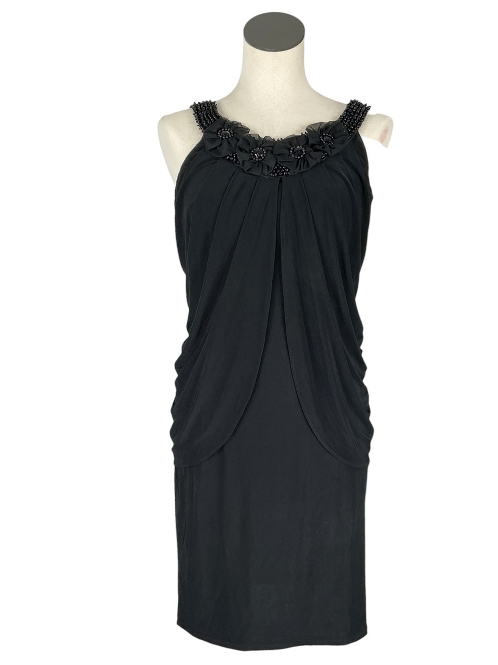 Joseph Ribkoff Women 4 Draped Cocktail Dress Black Beaded Floral Stretch Retro